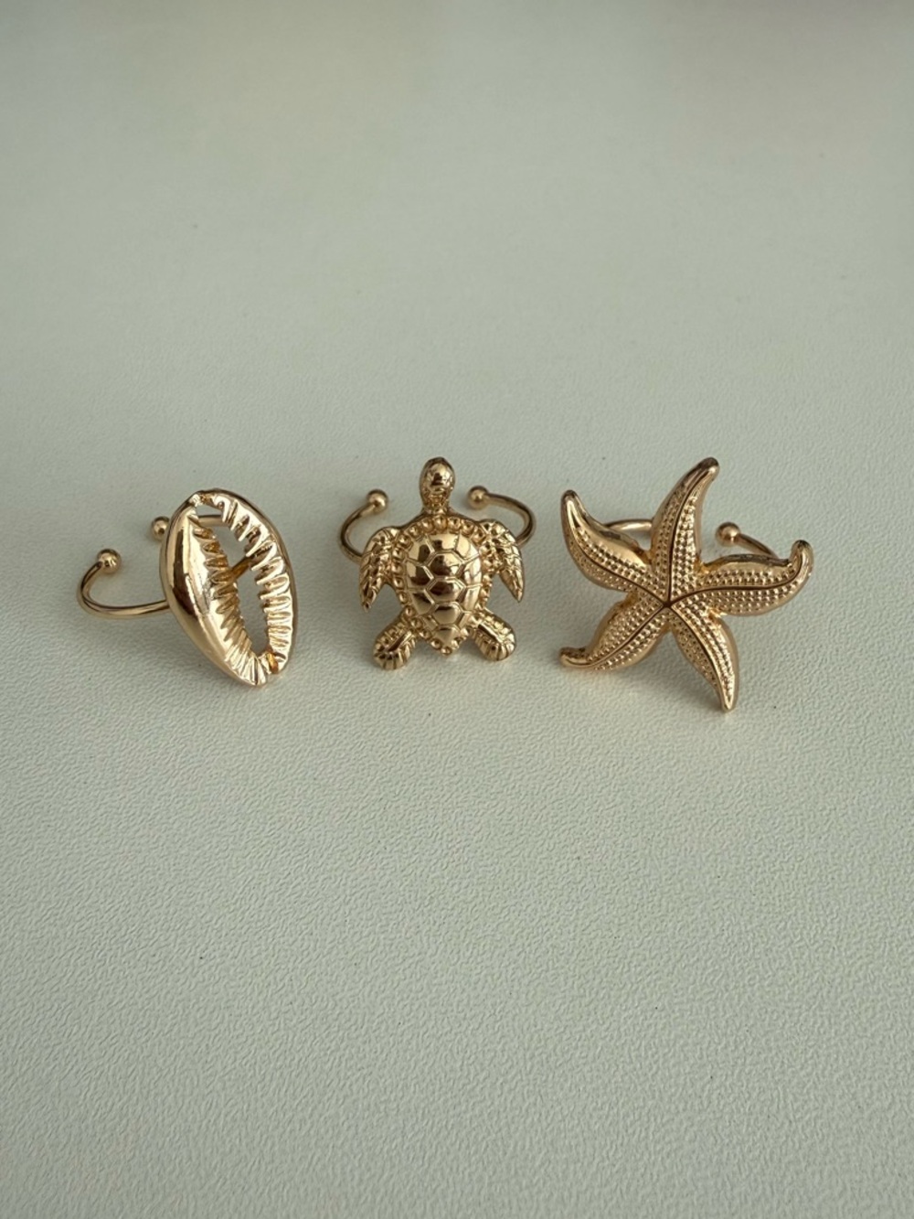 Gold Sea-Life Adjustable Ring - Turtle, Shell, Starfish